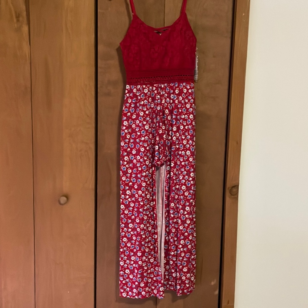 No Boundaries. Red Maxi Romper. Brand new with tags! Medium 7-9